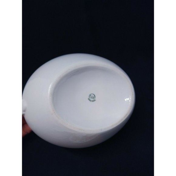 Beautiful Rose Red Green White Ceramic Sugar Bowl W/Holder Led F&W Mark Sign - Picture 6 of 12